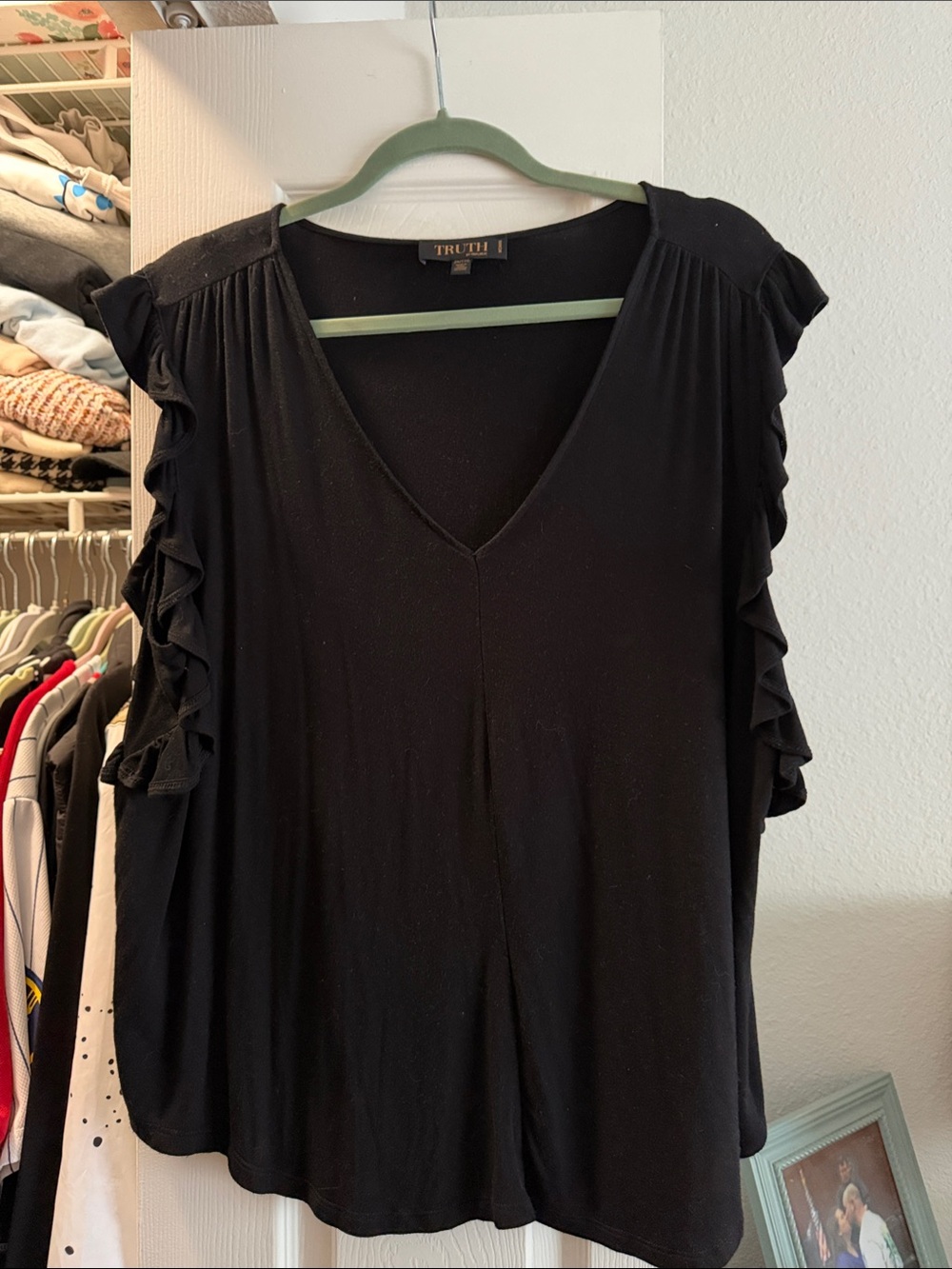 Truth Black V-Neck Ruffle Sleeve Top